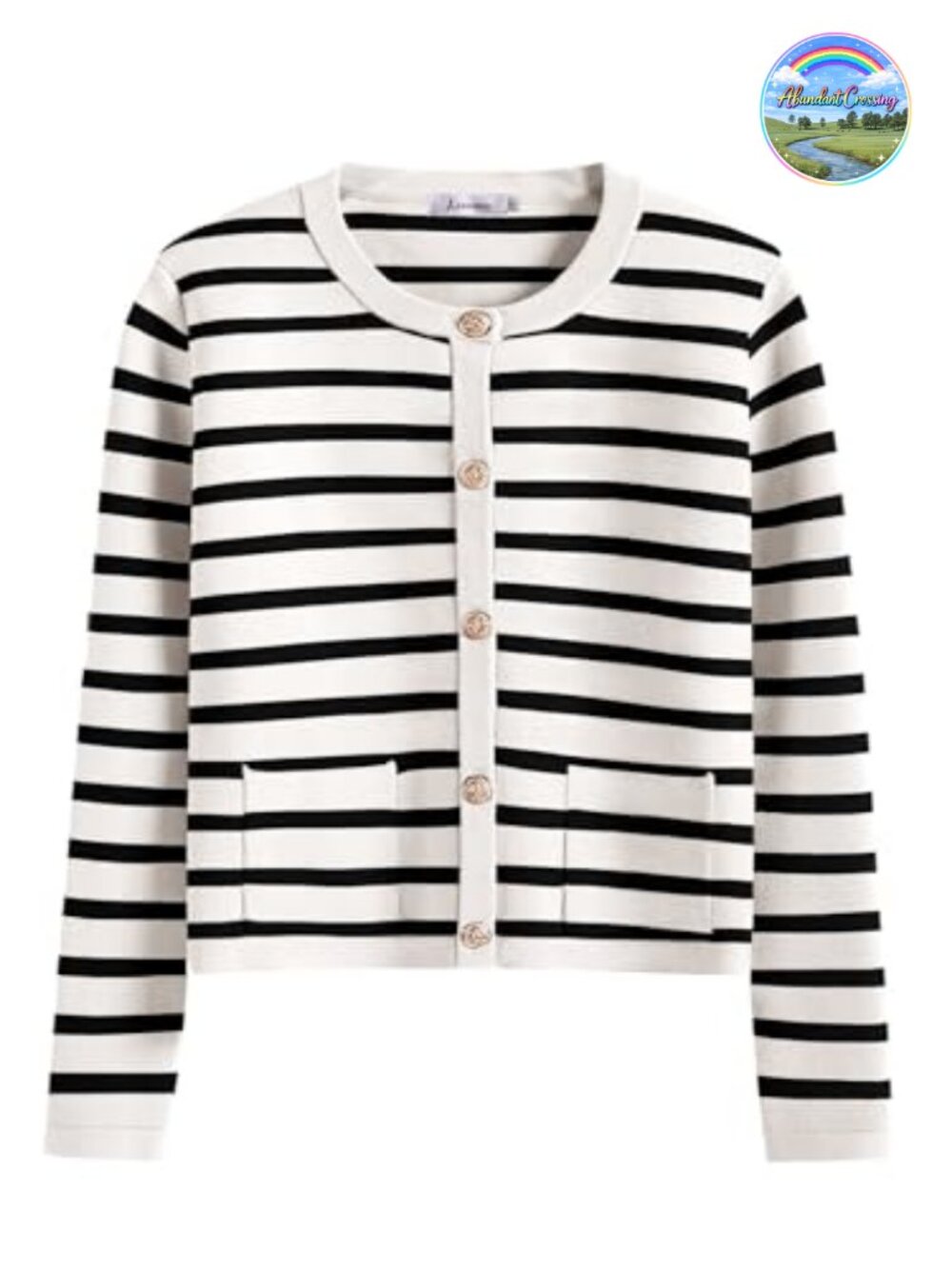 Women's Button Down Cropped Striped Cardigan Sweater